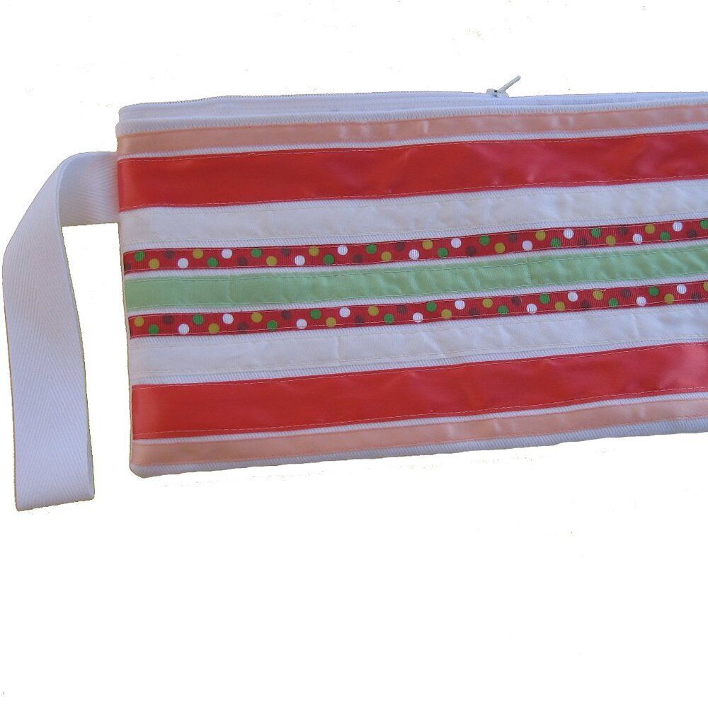 Coral Striped Long Zippered Wrist Travel Bag Curling Iron Flat Iron Cover NEW - Picture 6 of 7